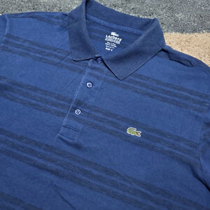 LACOSTE Shirt Men's Size 6 Blue Stripe Short Sleeve Crocodile Logo Pique Polo